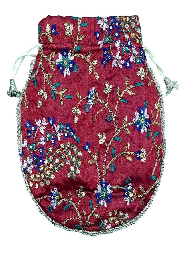 athizay Potli bag (Pack of 2 Potli) Red and maroon Multicolored Matka Designer handbags for Women wedding party - Image 4